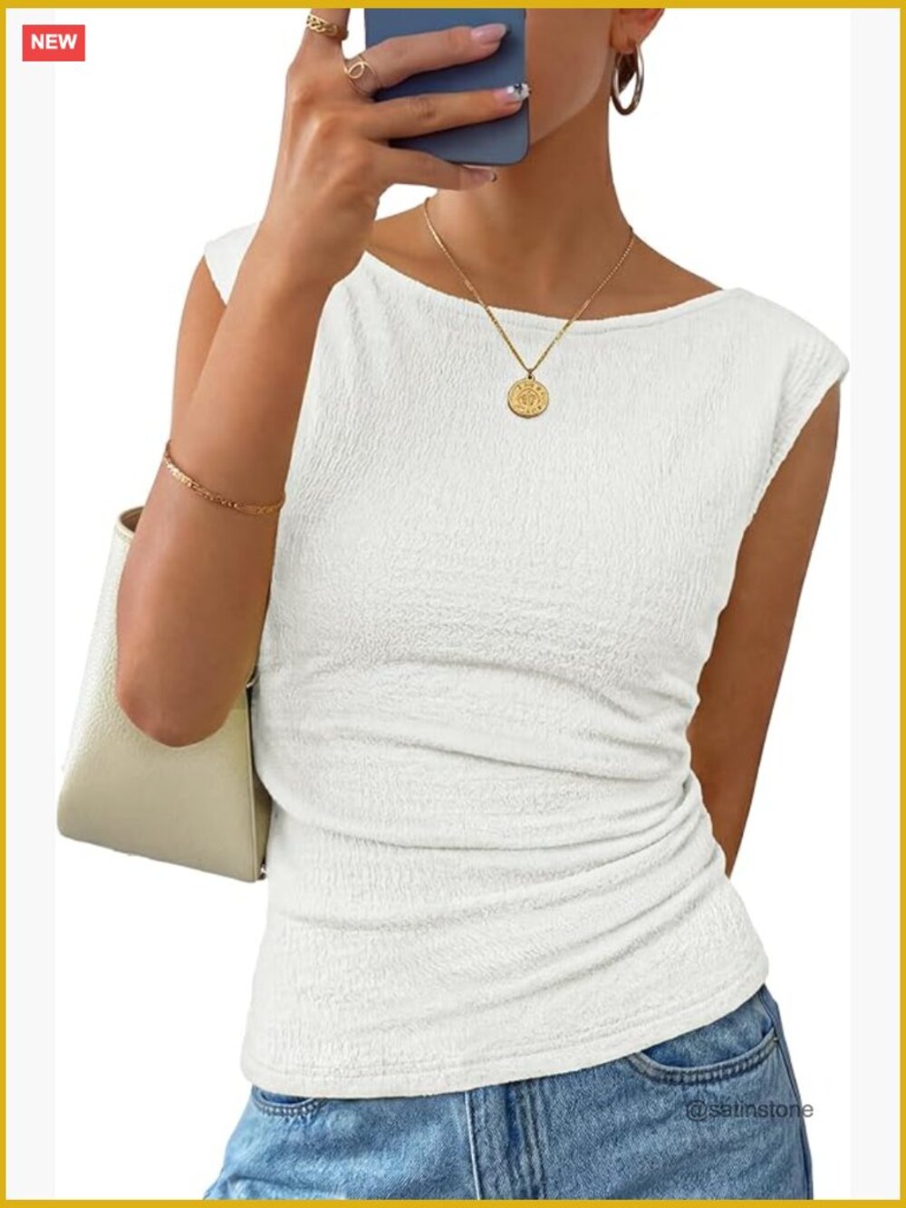 Cap Sleeve Boat Neck Ruched Tank Top - Slim Fit Summer Going Out Top